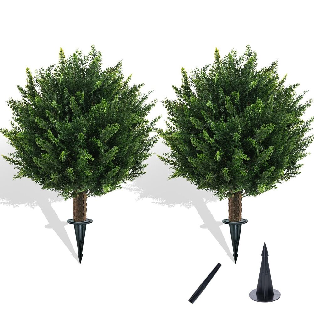 2041 21" Artificial Cypress Topiary Outdoor Plants with Spike, 2 Pack Faux